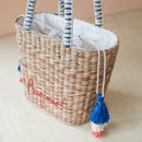 Mini Woven Tote Bag with Embroidered Bonjour – Handwoven Beach Tote