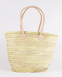 STRAW BAG Handmade with leather, French Market Basket