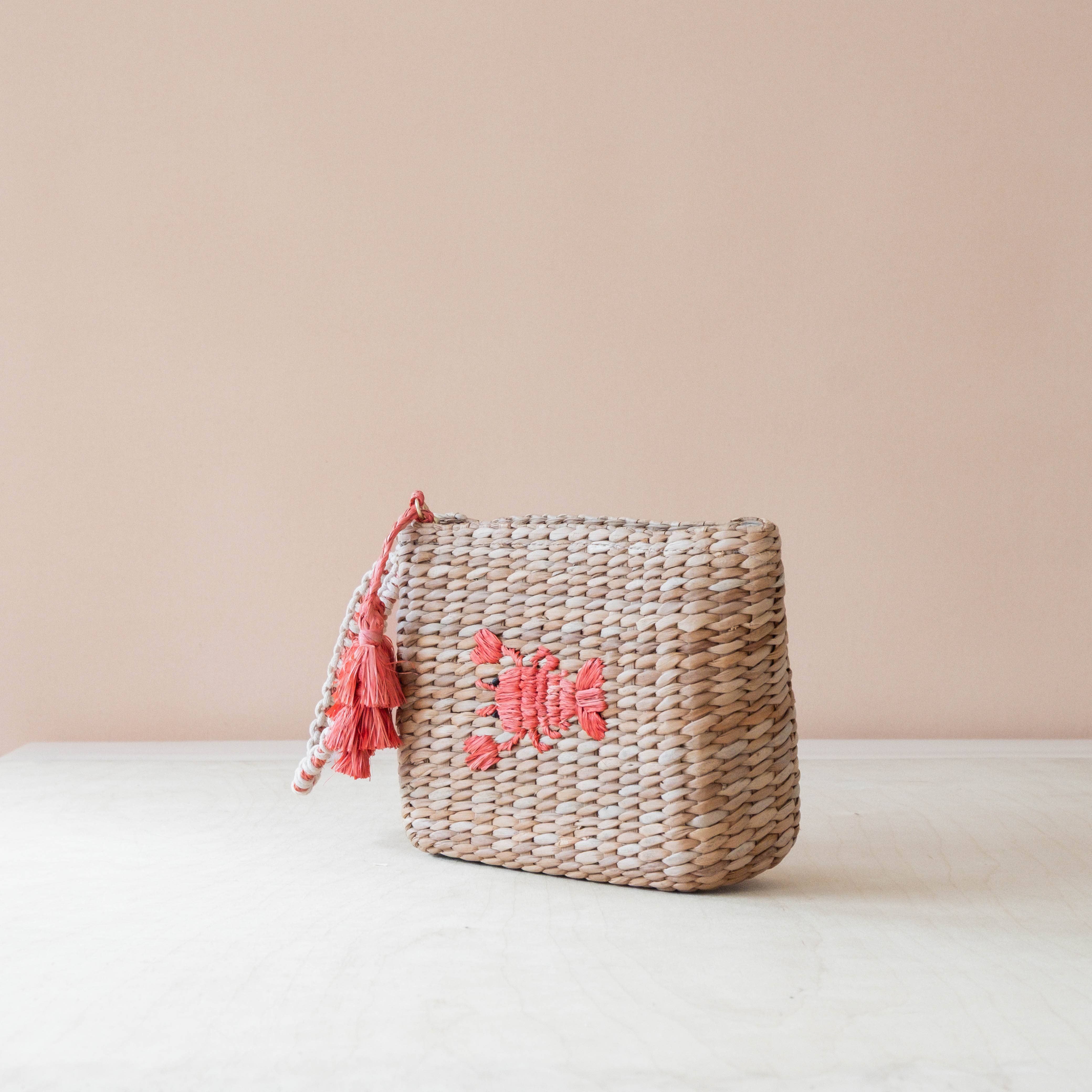 Mini Woven Pouch with Wristlet and Embroidered Lobster – Artisan Wristlet
