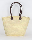 STRAW BAG Handmade with leather, French Market Basket