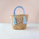Powder Blue Small Seagrass Tote Bag with Wrapped Handles - Market Tote