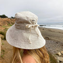Linen Wide Brim Sun Hat with Tie - Beige