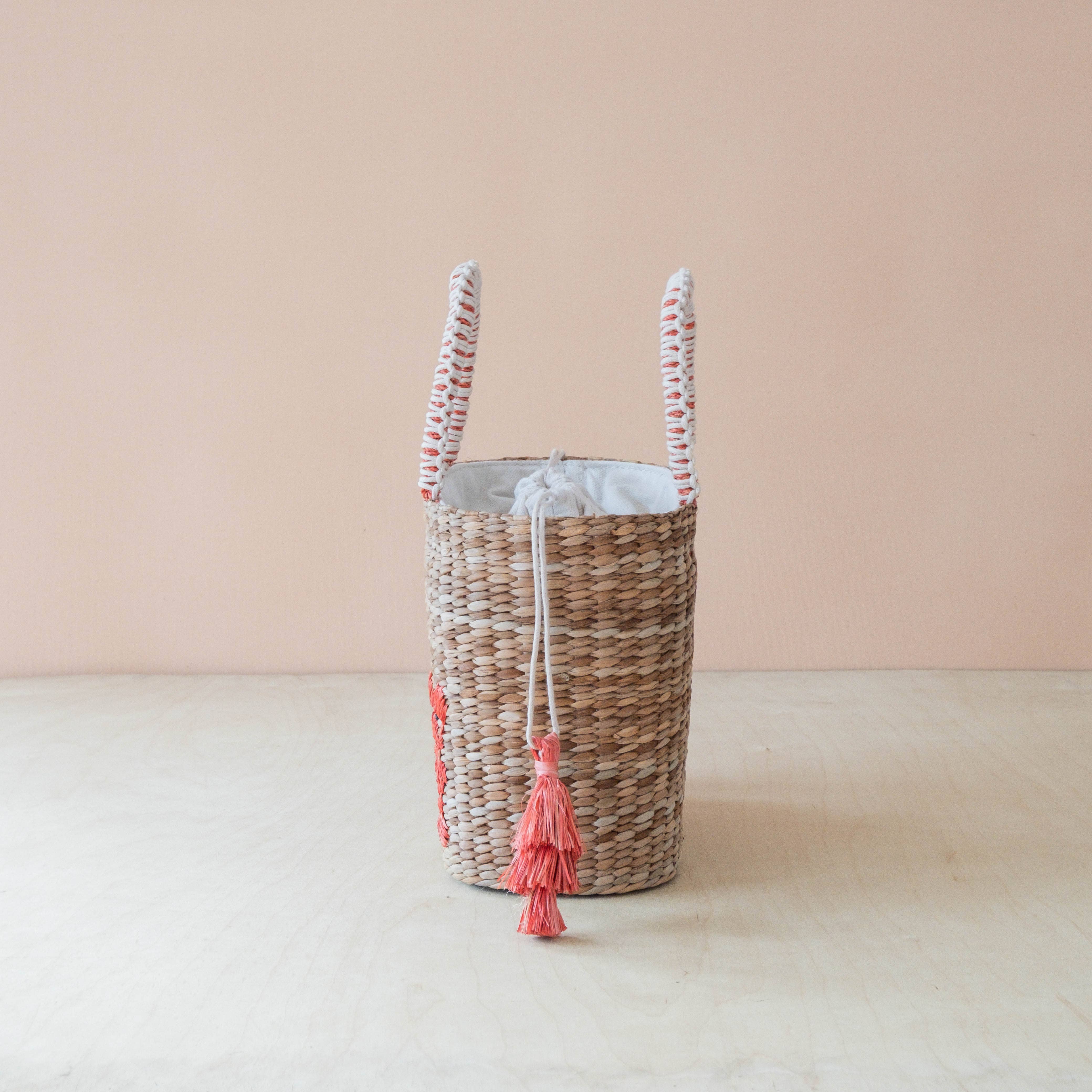 Mini Woven Tote Bag with Embroidered Lobster – Handwoven Tote