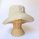 Linen Wide Brim Sun Hat with Tie - Beige